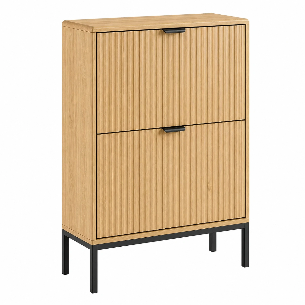 Zapatero Moderno con Puertas Acanaladas y Patas Metálicas – Dise?o Nórdico Roble Natural-buymirae