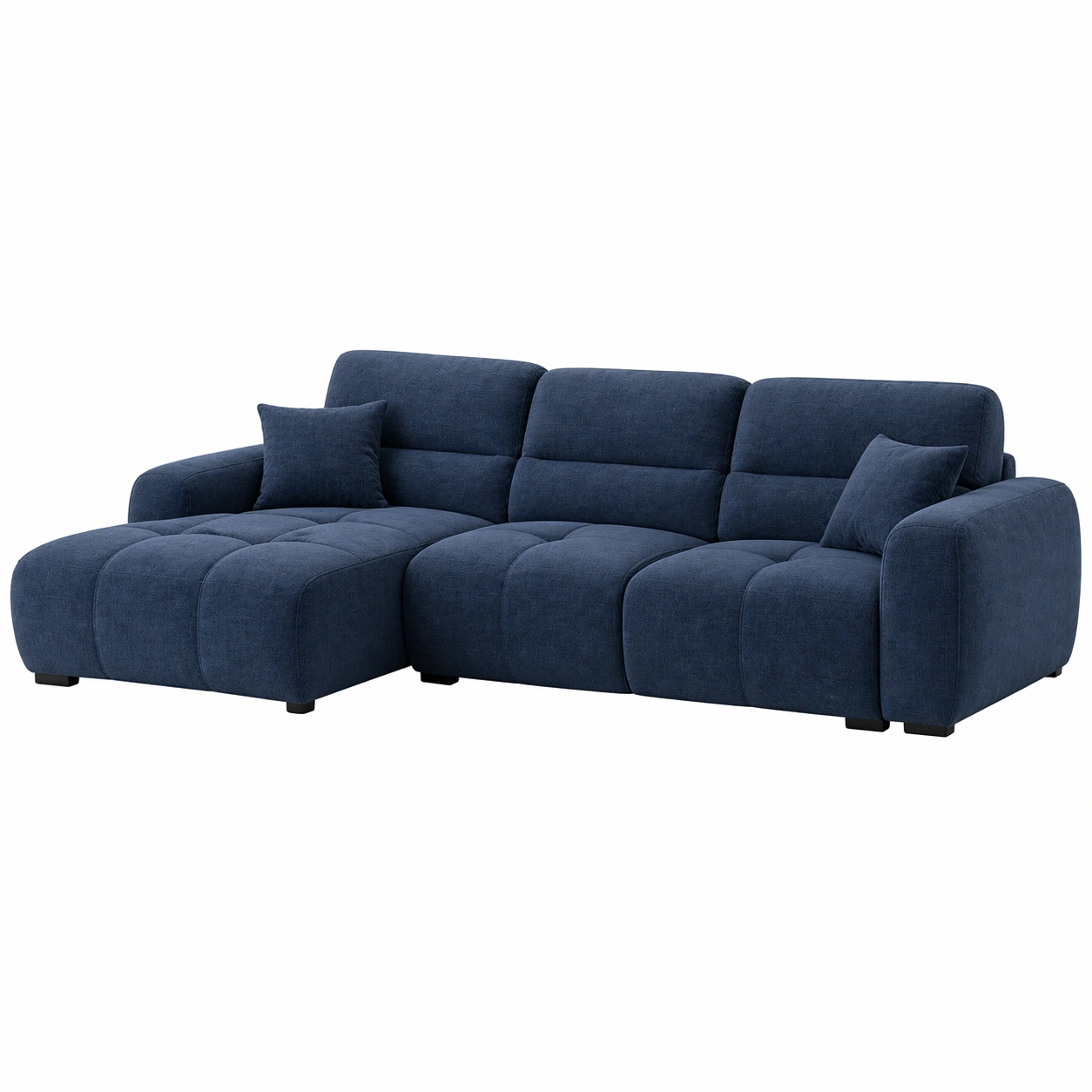 Sofá chaise longue moderno de 3 plazas con dise?o acolchado profundo en tela azul:-buymirae