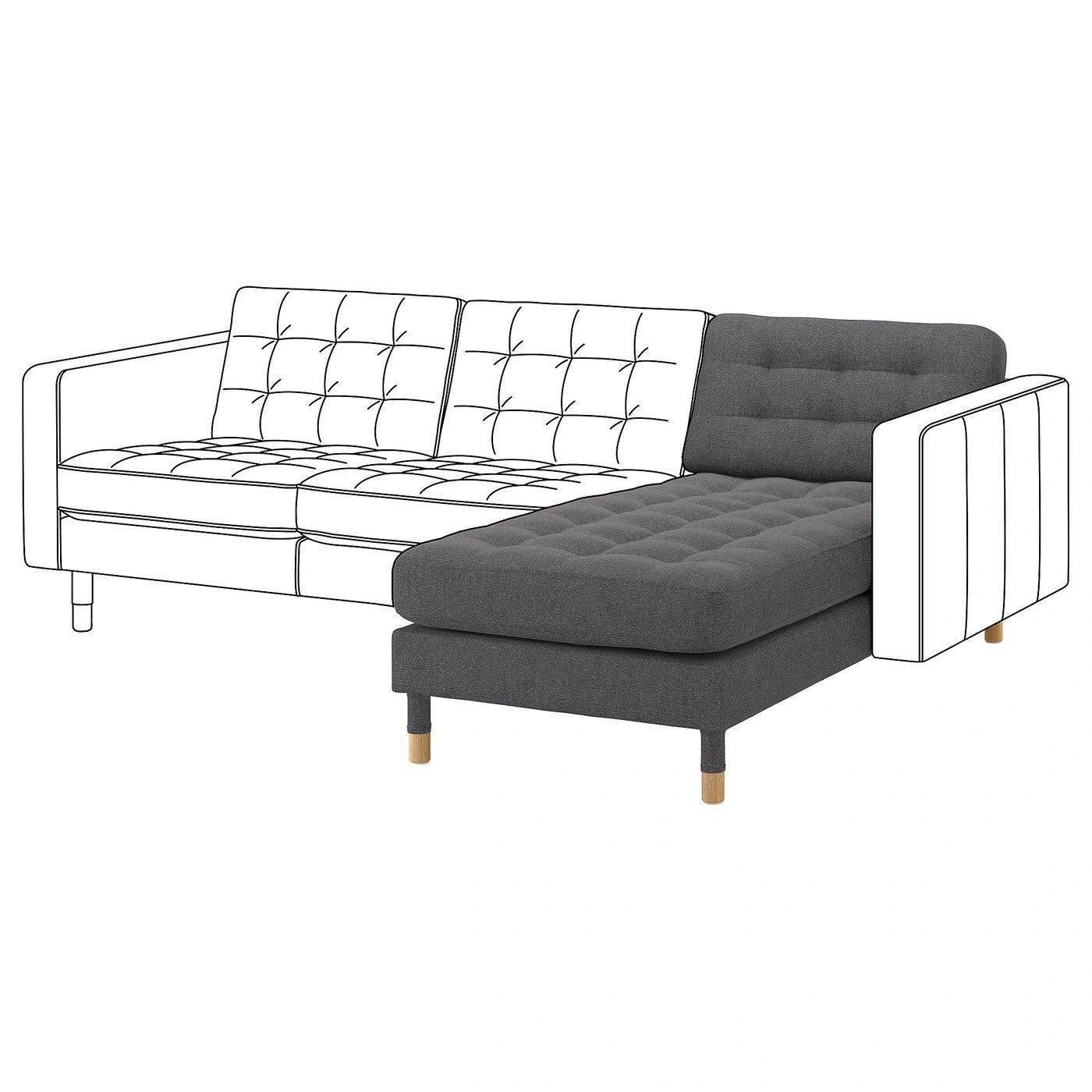 Chaise longue unidad adicional gris oscuro con estructura de madera-buymirae