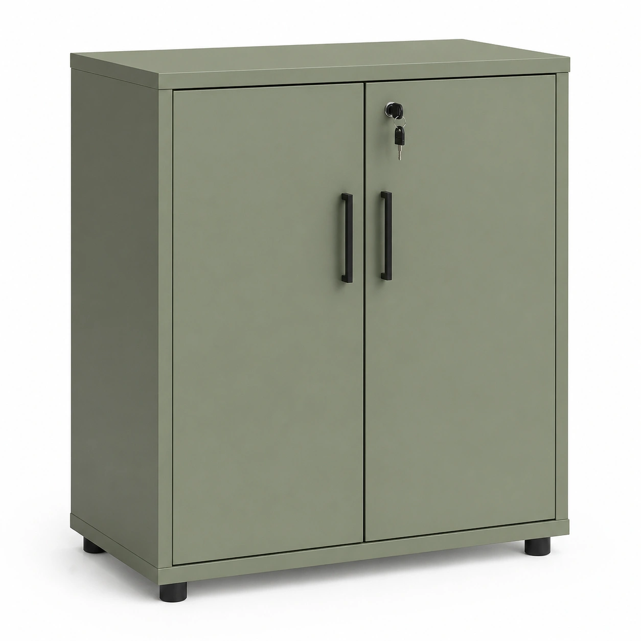 Armario de oficina bajo con doble puerta y cerradura en verde oliva-buymirae