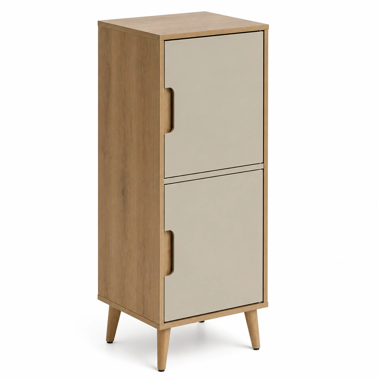 Armario auxiliar alto de 2 puertas estilo nórdico en madera y beige-buymirae