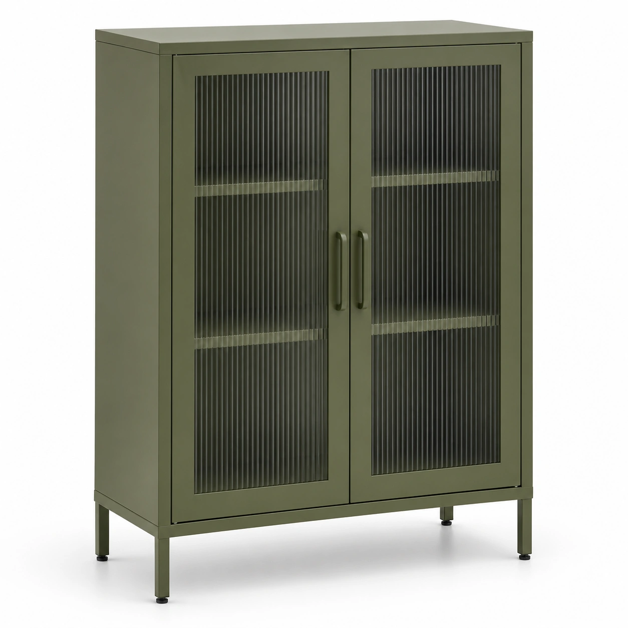 Armario de oficina metálico con puertas de vidrio acanalado Verde oliva-buymirae