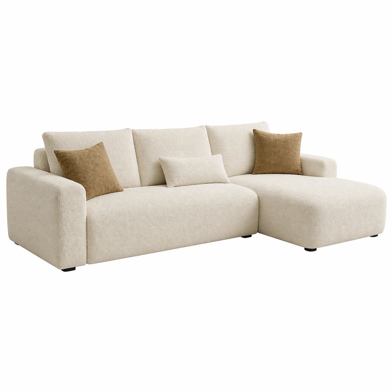 Sofá Modular de 3 Plazas con Chaise Longue en Beige Claro Elegante Estilo Contemporáneo-buymovo