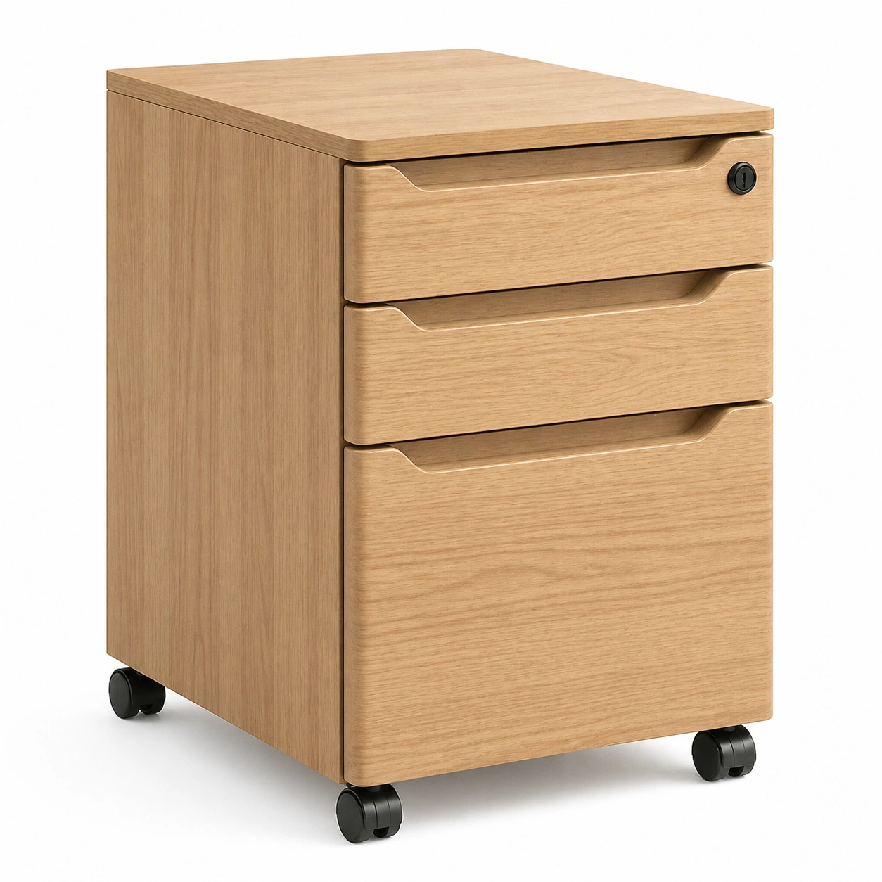 Cajonera de oficina móvil de 3 cajones en madera natural con ruedas-buymovo