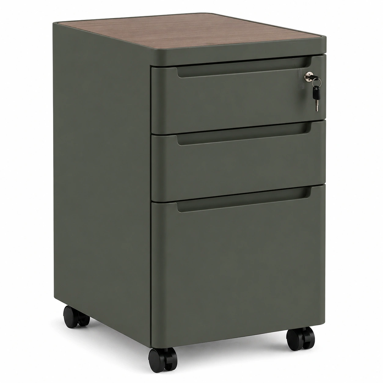 Cajonera de oficina móvil de 3 cajones con cerradura en verde oscuro-buymovo