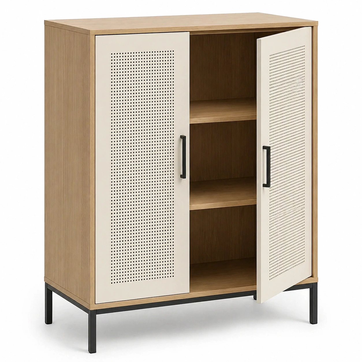 Armario de Almacenamiento 2 Puertas diseno Moderno Roble y Beige-buymovo