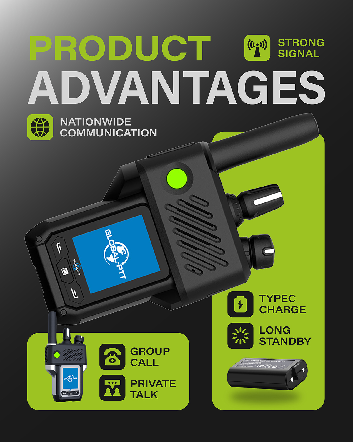 global-ptt G6plus Push-to-Talk Over Cellular Radios with GPS SOS Metal Body