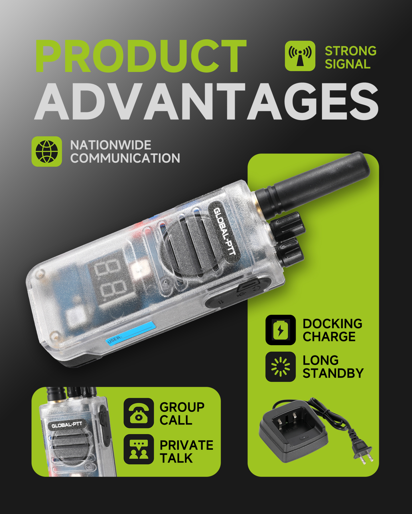 global-ptt G5 Push-to-Talk Over Cellular Radios with Charging Dock
