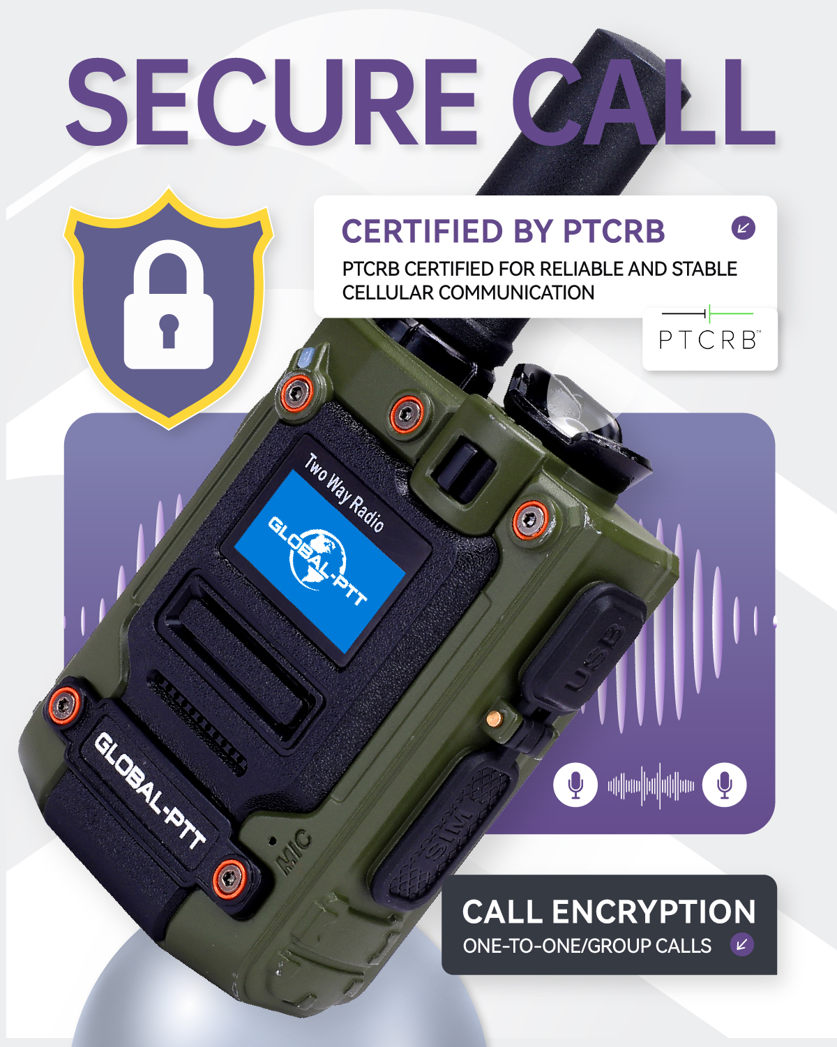 global-ptt K300 Push-to-Talk over Cellular Radio with Flashlight