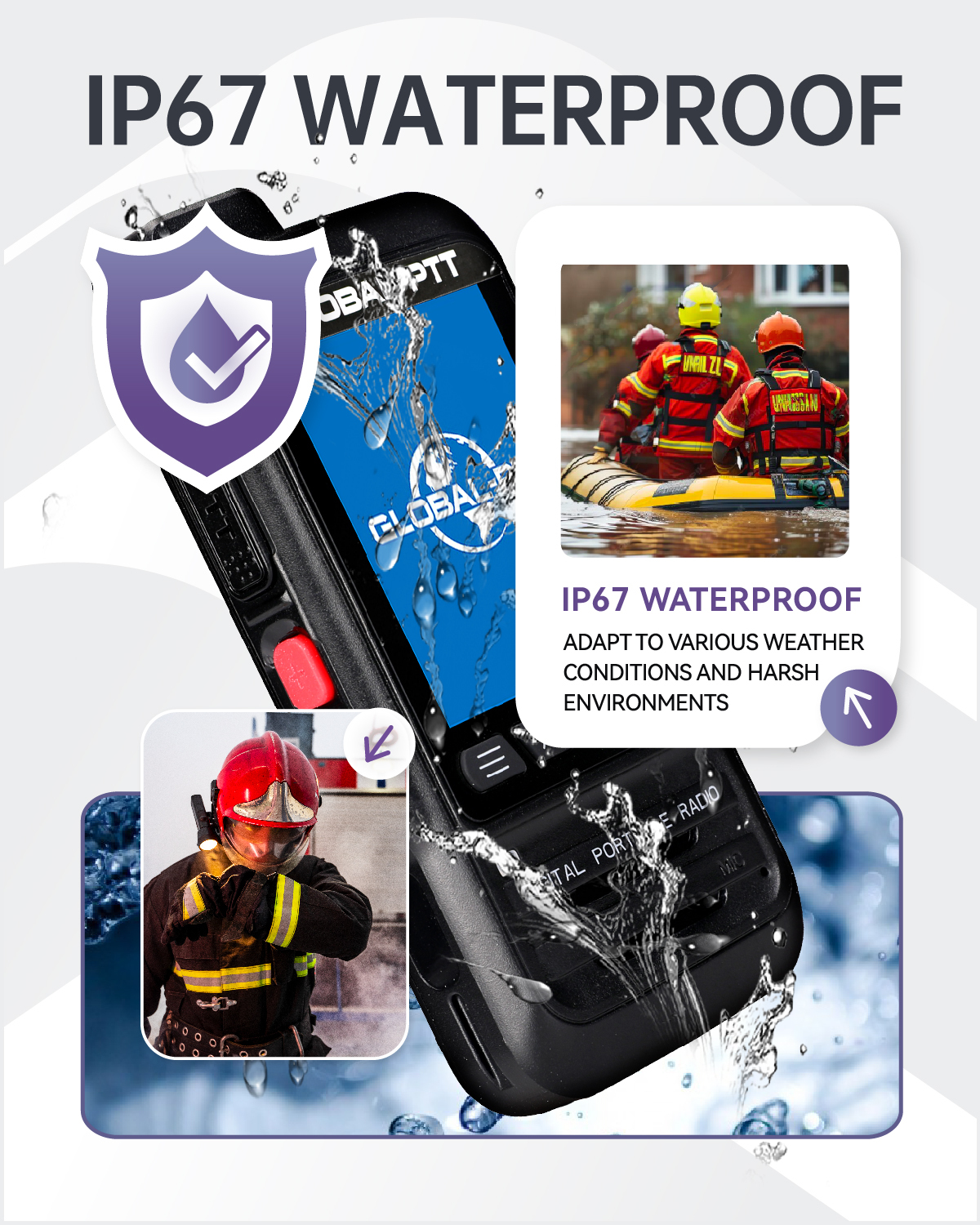 global-ptt P0 Push-to-Talk Over Cellular Radios, IP67 Waterproof Floating