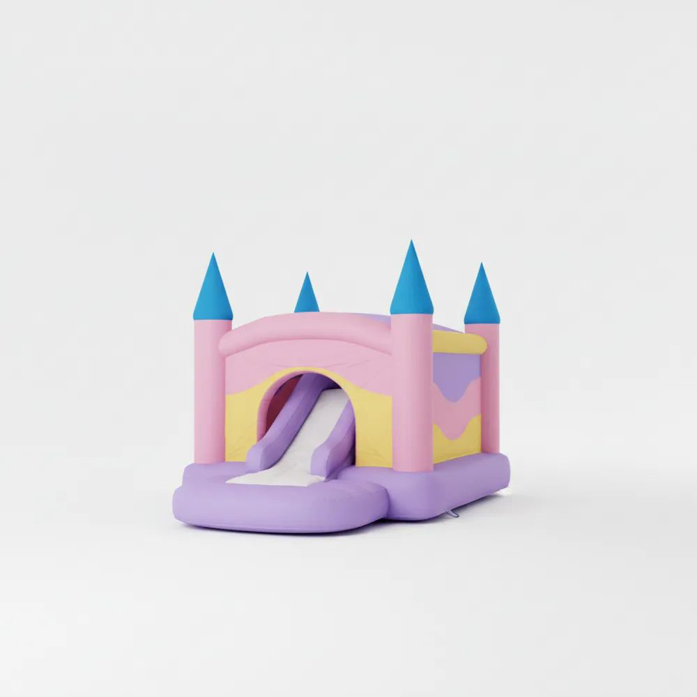 Castillo Inflable con Tobogán para Niños de PVC en Colores Rosa, Azul y Amarillo