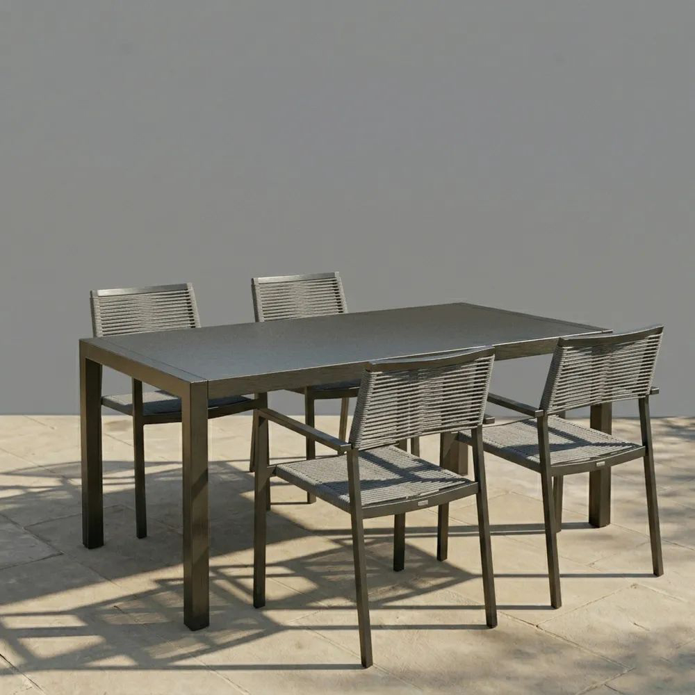 Conjunto de comedor exterior de aluminio con mesa y sillas de cuerda sintética