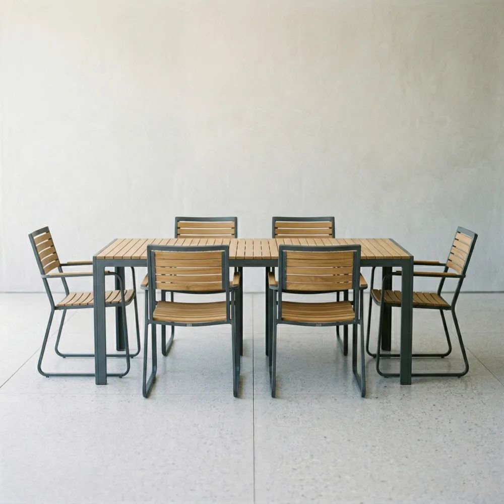 Conjunto de Mobiliario Exterior de Madera de Teca y Acero con 6 Sillas Marrón/Gris