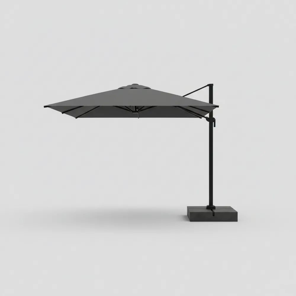 Sombrilla de jardín de poliéster gris con mástil lateral y estructura de aluminio