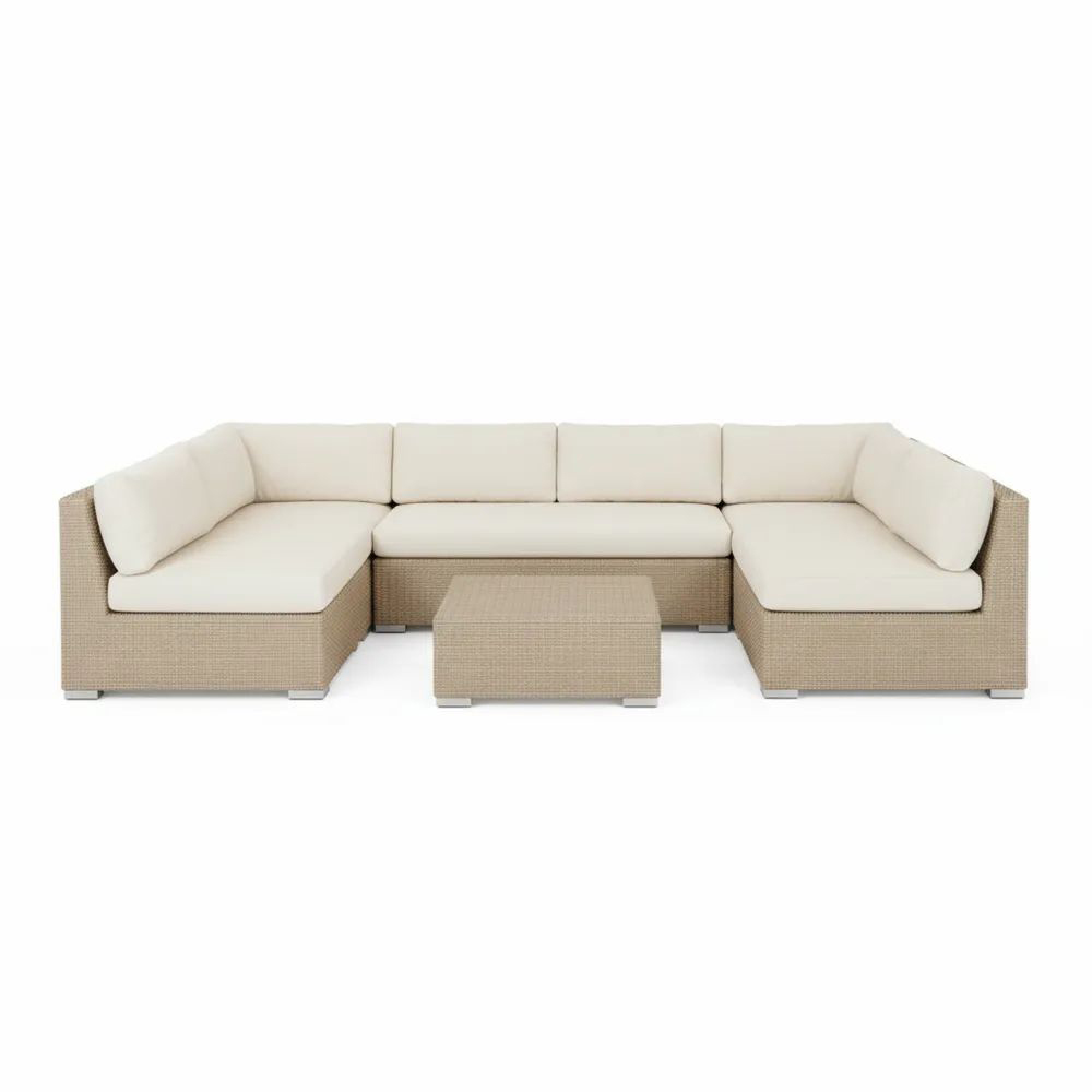 Conjunto de Sofás Esquinero de Ratán Sintético Beige