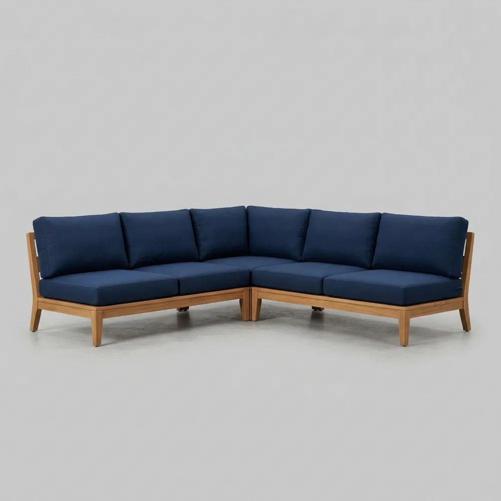 Sofá Esquinero de Madera de Teca y Poliéster Azul Longitud total:250cm
