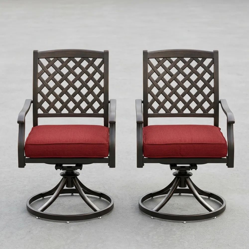 Tela Rojo, Set de 2Sillas Giratorias de Acero Galvanizado con Cojines de Tela Rojo, Set de 2