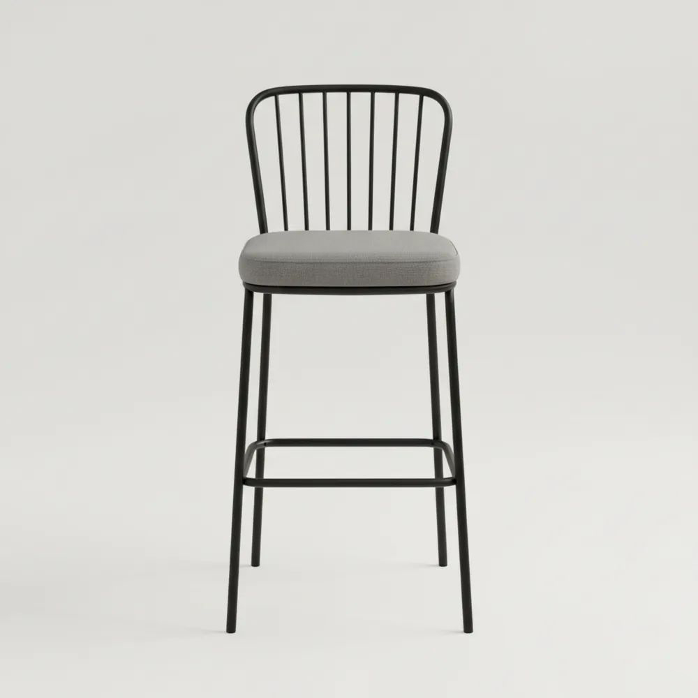 Taburete de Metal con Asiento de Tela de Poliéster