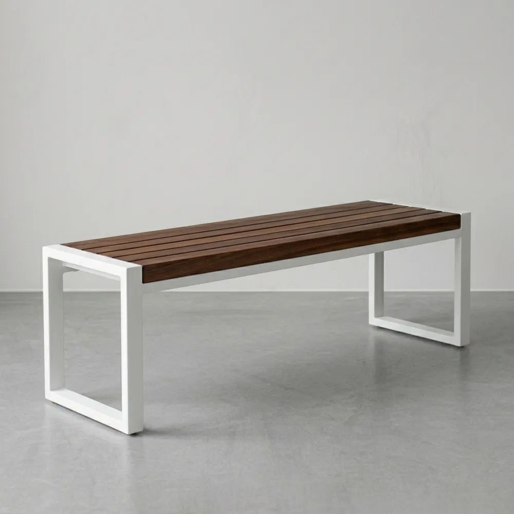 Banco de Madera de Teca y Acero 160 cm (largo) x 40 cm (ancho) x 45 cm (alto) Marrón/Blanco