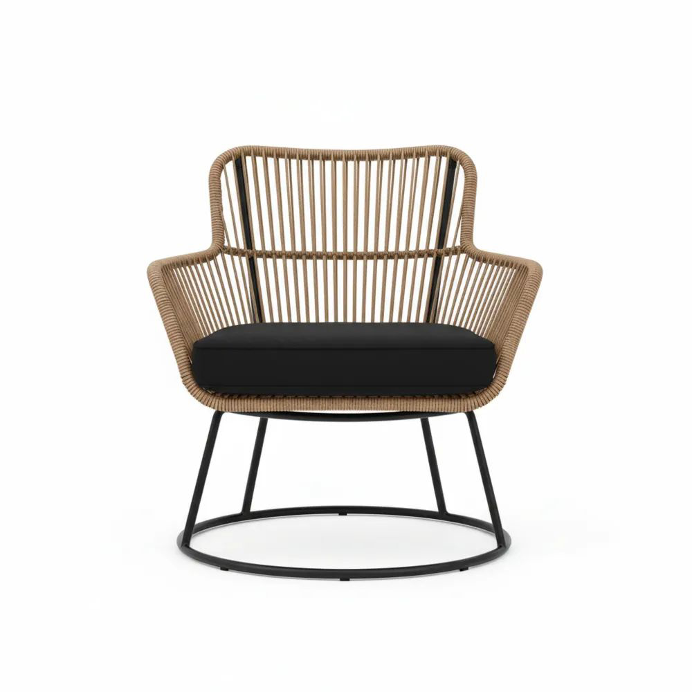 Silla de Ratán Sintético y Acero con Cojín Negro