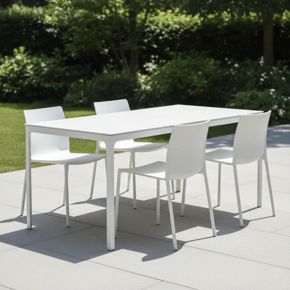 Conjunto de Mesa y Sillas de Exterior de Aluminio y Polipropileno Blanco