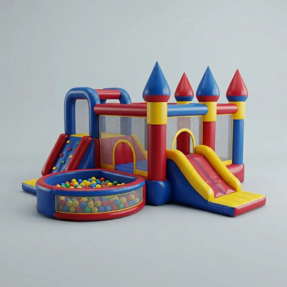 Castillo Inflable Infantil con Tobogán y Piscina de Bolas de PVC