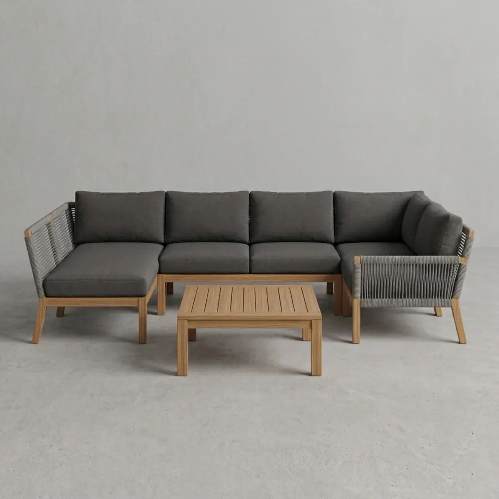 Conjunto de Sofá Modular de Teca y Fibra Sintética Gris