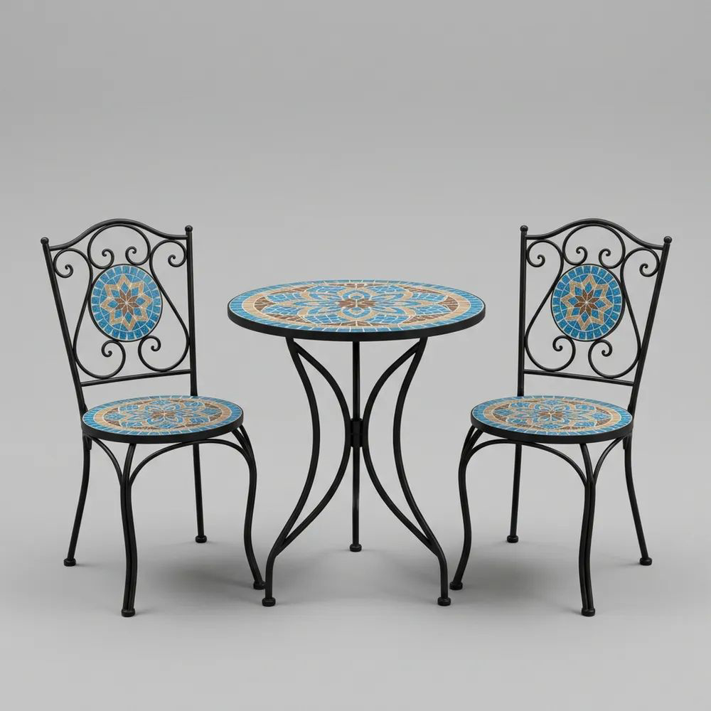 Juego de Mesa y Sillas de Jardín Mosaico de Metal y Cerámica
