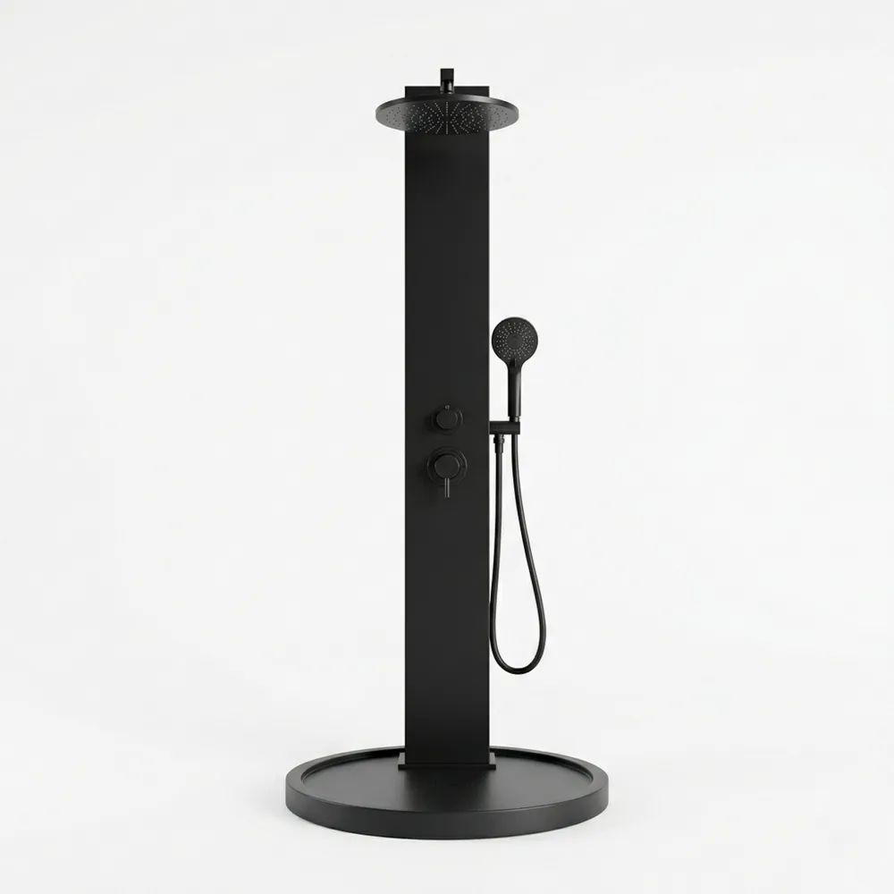 Ducha Exterior de Aluminio Negro con Cabezal y Pulverizador