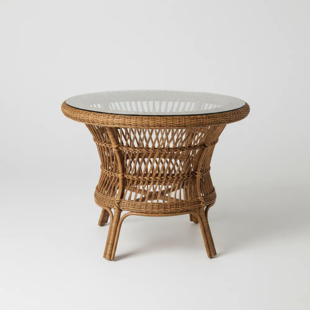 Mesa de Centro de Ratán y Vidrio Templado diámetro 75cm