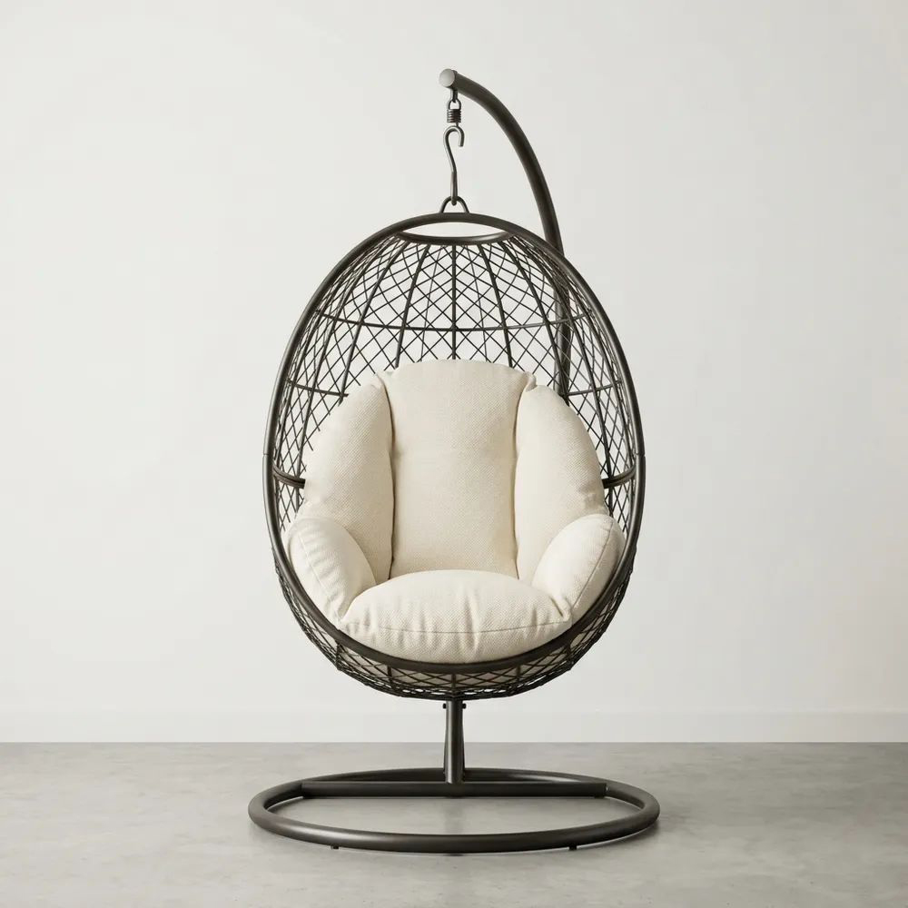 Silla Colgante de Ratán con Cojín Beige