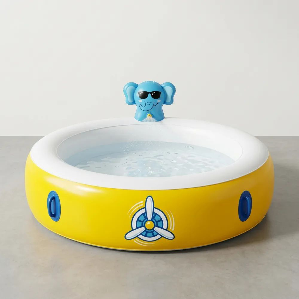 Piscina Hinchable Infantil de PVC Amarillo con Rociador de Elefante