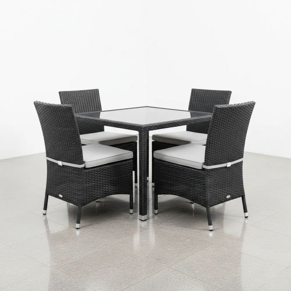 Conjunto de Comedor de Ratán con Mesa y 4 Sillas