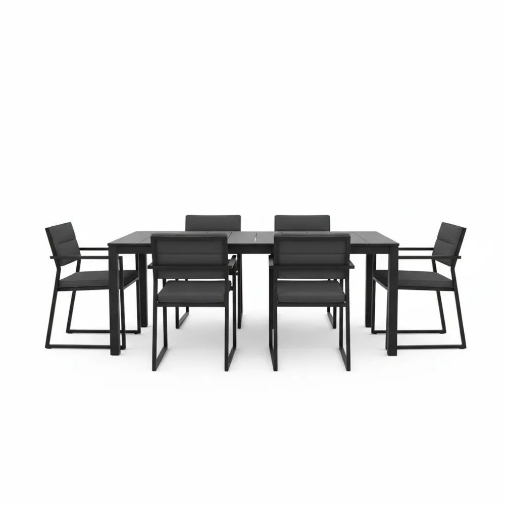 Juego de Comedor de Aluminio Negro con 6 Sillas