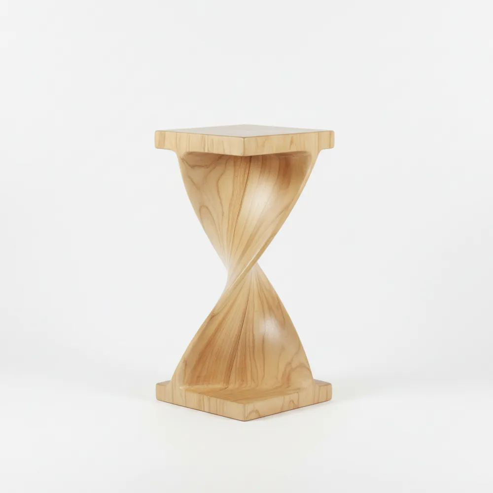 Taburete Escultórico de Madera de Roble Diseño en Espiral Altura 45 cm