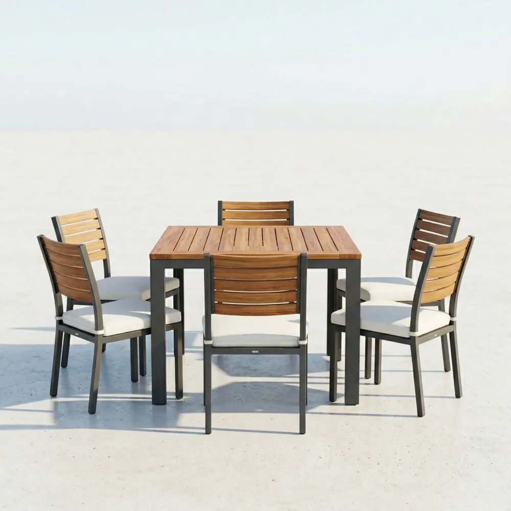 Conjunto de Mesa y Sillas para Exterior de Madera y Metal,7 Piezas