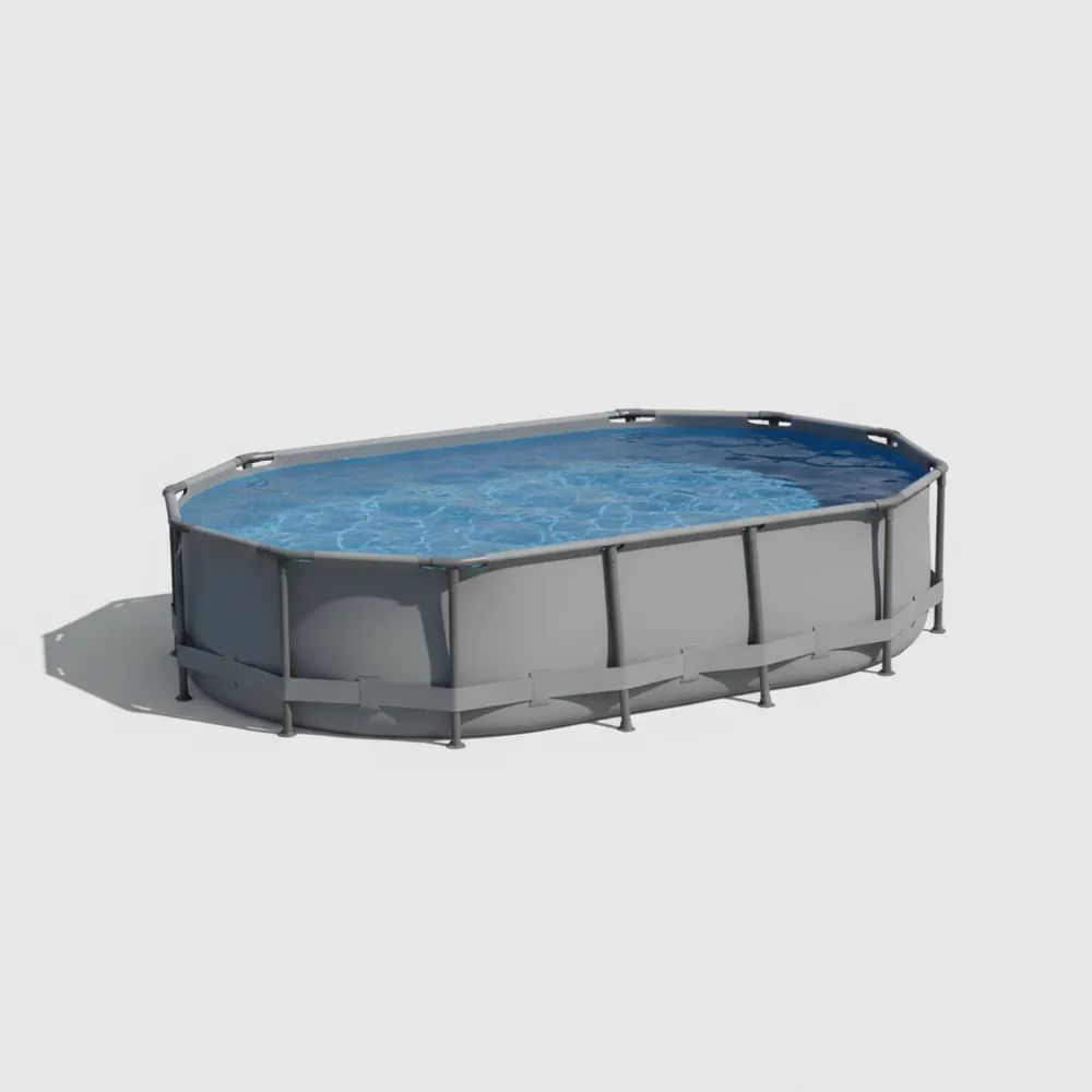 Piscina ovalada de Acero Galvanizado y PVC 488 (largo) x 274 (ancho) x 122 (alto)  cm Gris