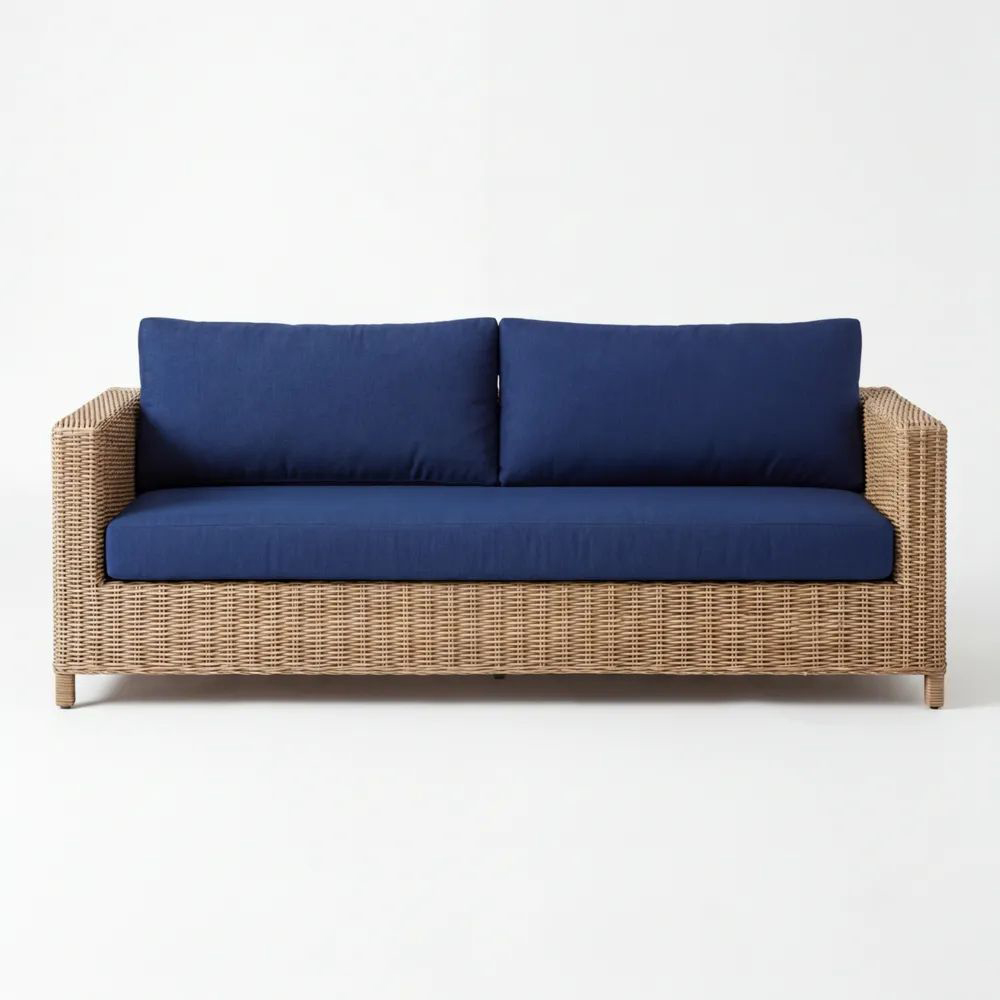 Sofá de Ratán Sintético con Cojines Azul