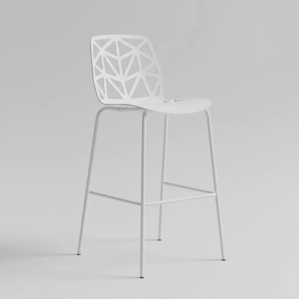 Silla Alta de Acero Galvanizado con Respaldo Geométrico Blanca