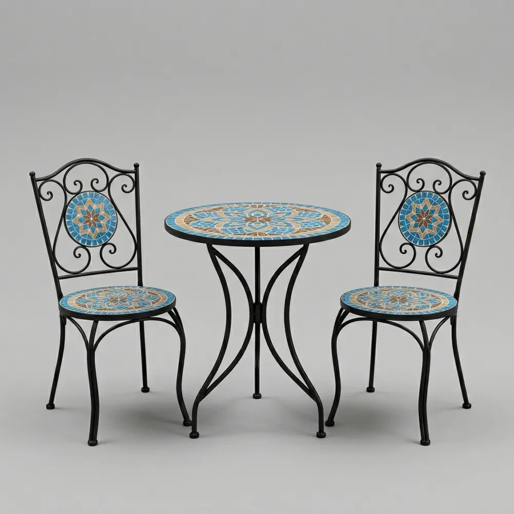 Conjunto de Mesa y Sillas de Jardín con Mosaico Azul y Negro