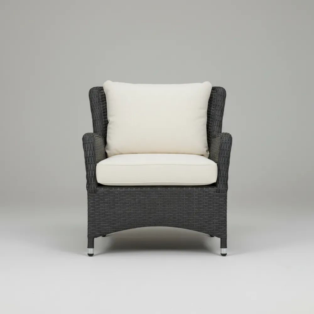 Sillón de Ratán Sintético Negro con Cojines de Algodón Blancos