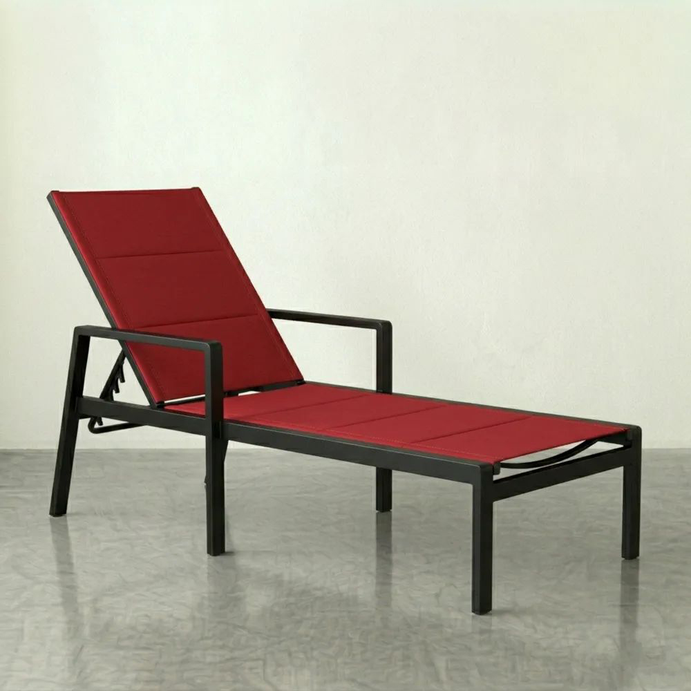 Tumbona de Acero Rojo con Cojín de Poliéster, Estructura Resistente