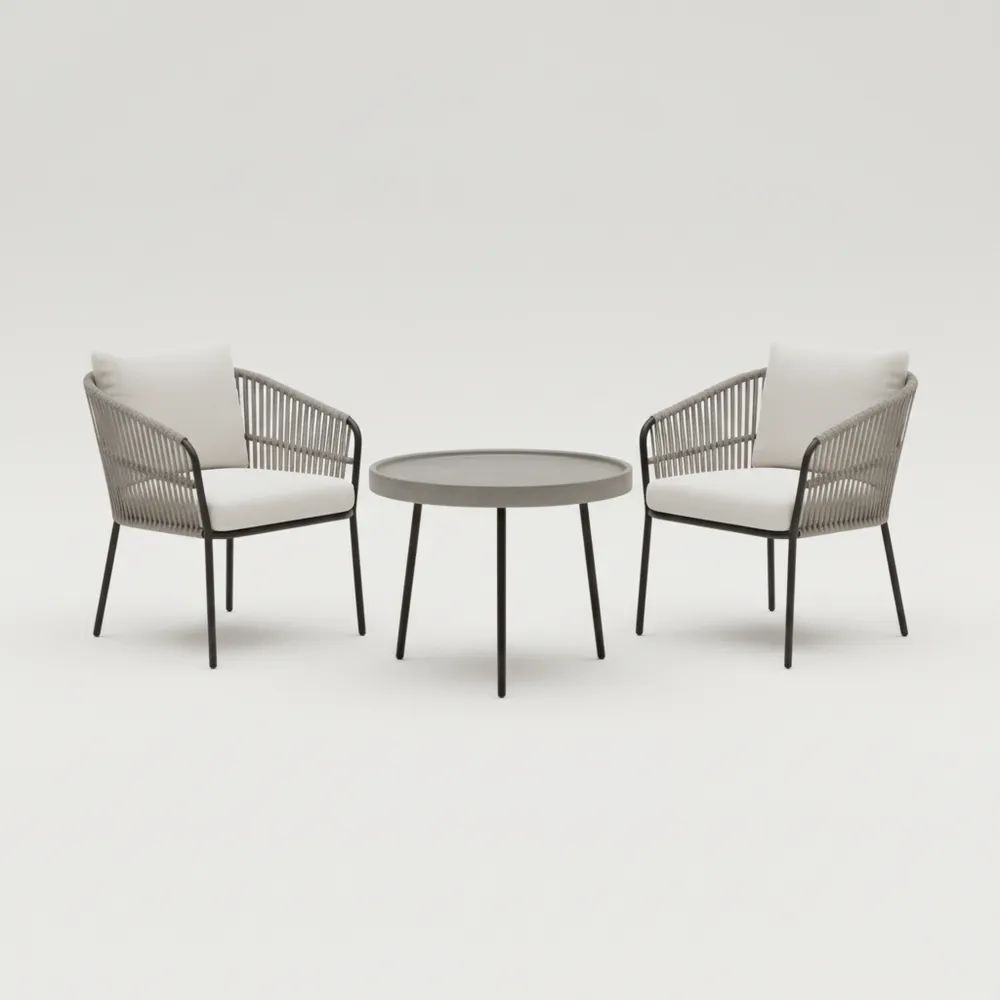 Set de Muebles de Exterior de Acero Inoxidable y Poliéster con Cojines Grises