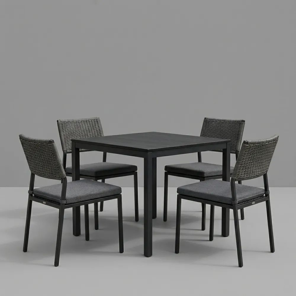 Juego de comedor de aluminio y ratán con 4 sillas