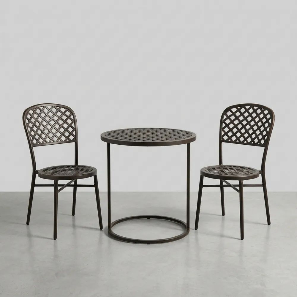 Juego de mesa y sillas de metal marrón oscuro