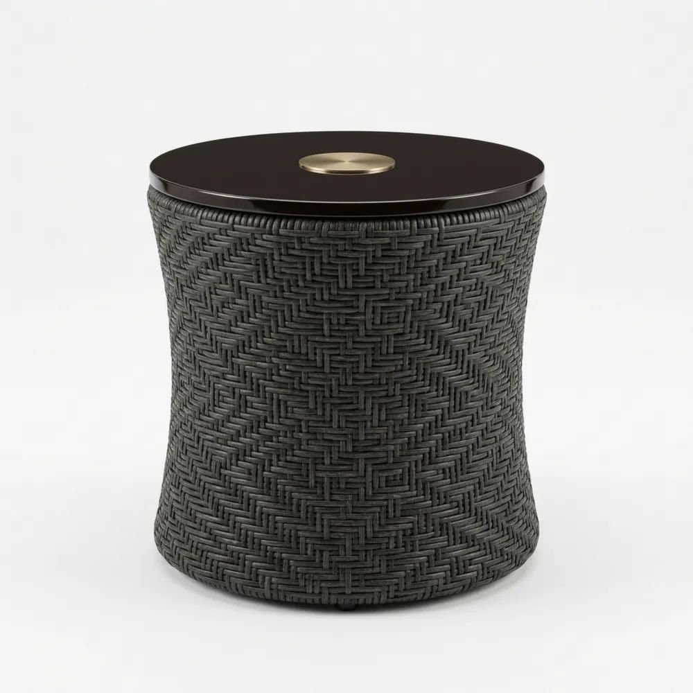 Mesa de mimbre sintético negro con tapa de caoba