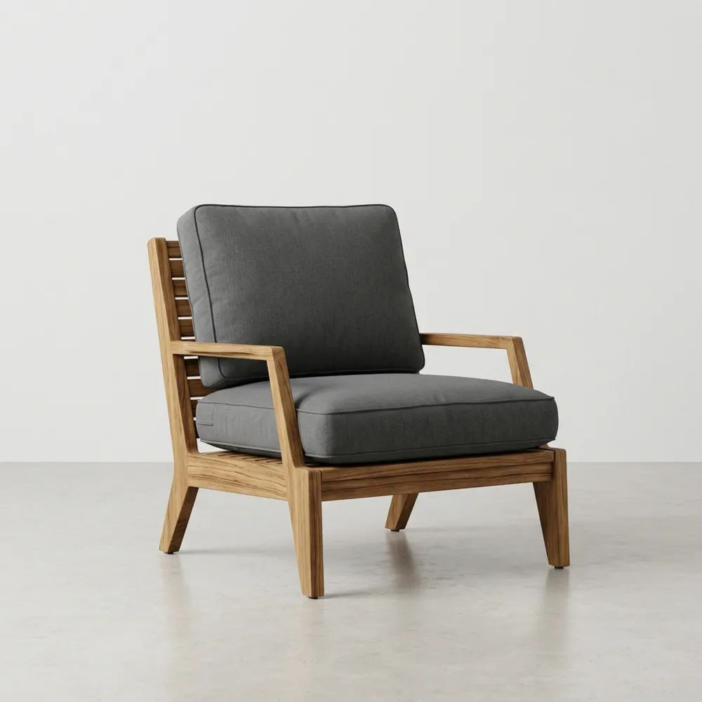 Sillón de Madera de Teca con Cojines de Tela Gris