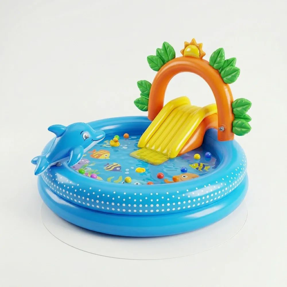 Piscina Hinchable de PVC con Tobogán y Delfín