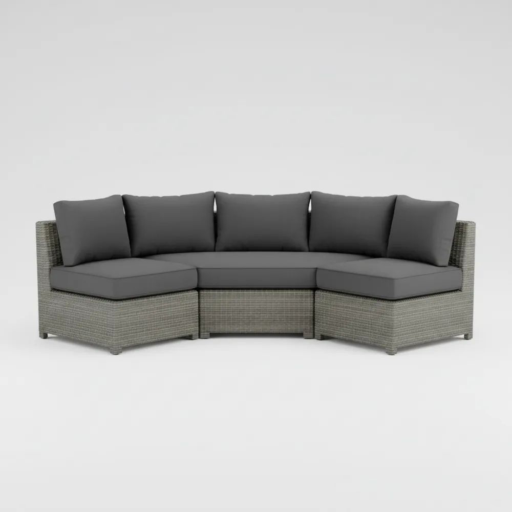 Sofá Seccional de Ratán Gris con Cojines de Espuma