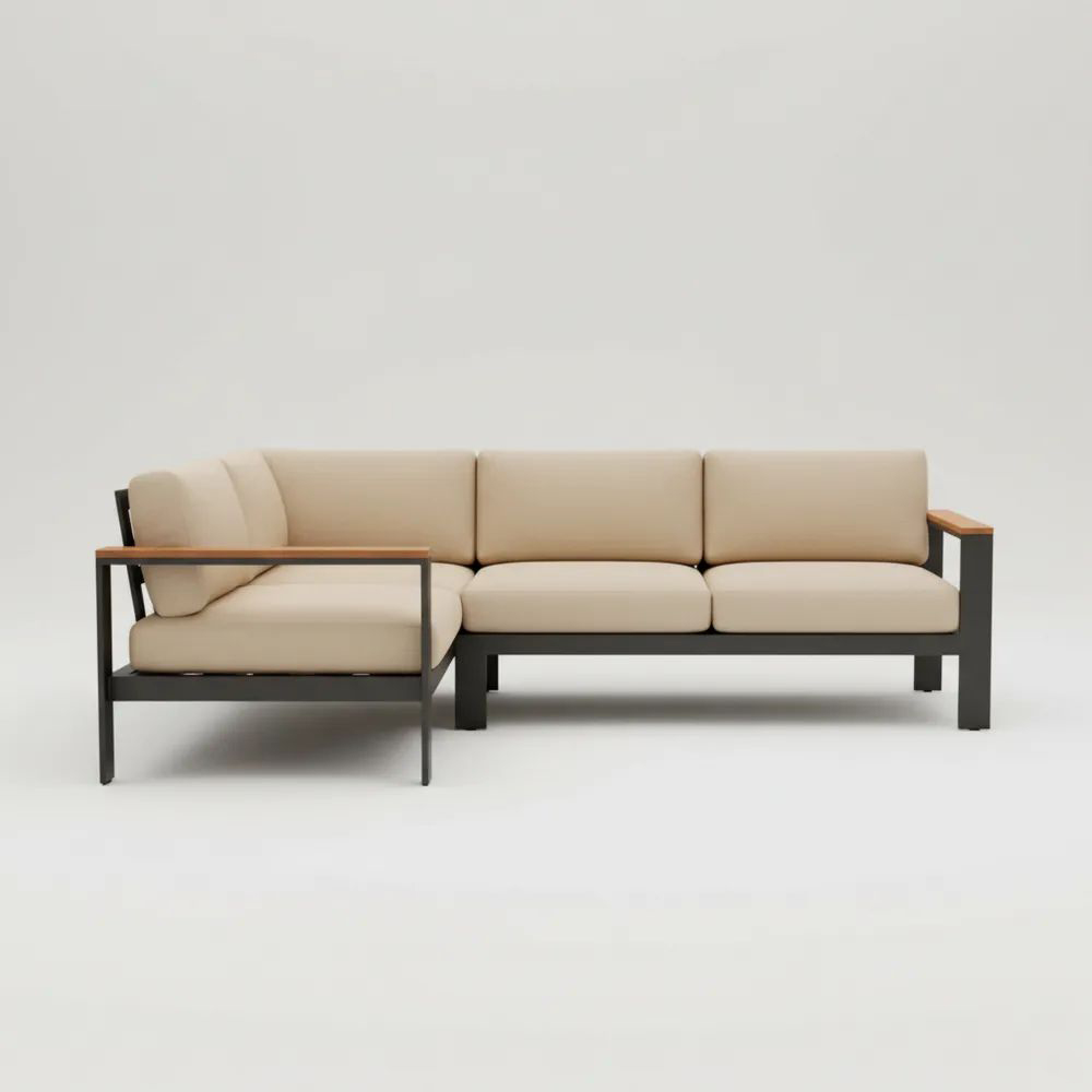 Sofá seccional de metal con cojines crema